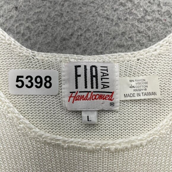 Vintage Fia Italia Size L Knit Blouse Hand Loomed Sleeveless White NEW - Picture 2 of 8